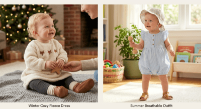 Cozy winter fleece baby dress and breathable summer outfit