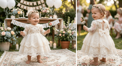 Stylish baby party dress with elegant embroidery and lace