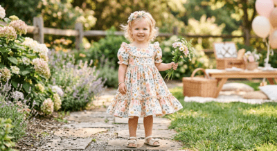 Trending pastel color floral print baby dress for modern kids fashion